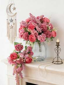 1 pieza/3 piezas Rosas artificiales, Hortensias, Ramos de flores mixtas de Peonías, Decoración de boda y novia, Materiales DIY para coronas, Fiesta de cumpleaños, Decoración del hogar, Relleno de jarrones, Jardín al aire libre, Todo el año, Regalo de Año Nuevo - Rosa Fucsia - Ver 8