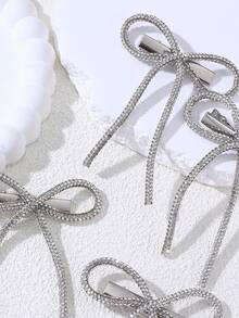 4 قطع/مجموعة مشابك شعر فضية مرصعة بالراين، إكسسوارات شعر أنيقة وعصرية للنساء، مناسبة للحفلات والمناسبات - فضي - مشاهدة 4