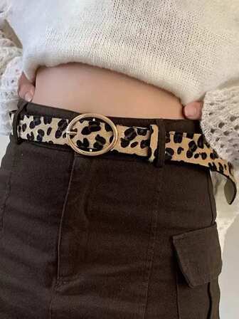 1pc Women's Vintage Leopard Print Y2K Leather Belt, Suitable For Dresses, Casual Jeans, Waist Cinching
