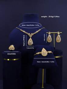 5pcs 18K Gold Plated Luxury Royal Style Geometric Design Bridal Wedding Jewelry Set, Suitable For Daily Wedding Wear, Wedding Anniversary Gift - Geometric Bridal Set - View 3