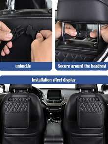 1pc Baby Car Safety Seat Accessory - Faux Leather Hanging Storage Bag, Fashionable Car Accessory, Multi-Function Car Storage Bin, Car Safety Seat Storage Box - Multicolor - View 5