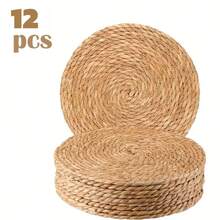 Woven Placemats (Set Of 12), Round Rattan Placemats, Woven Hyacinth Willow Placemats, Heat-Resistant And Non-Slip, Suitable For Plates. Care Instructions: Hand Wash Only. - 藤編餐墊 - 查看 10