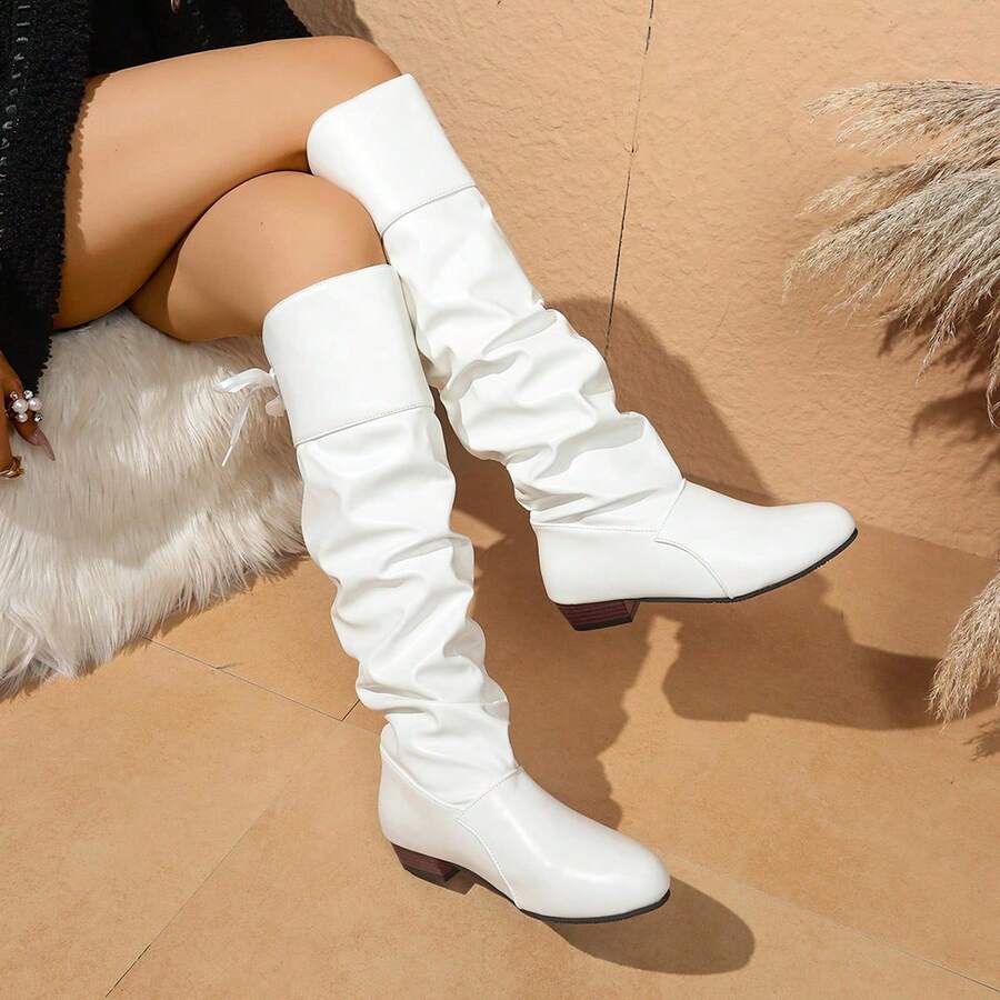 Fall/Winter 2025 Ideal With Cardigan Women's Fashion Boots With Buckle Decor And Side - trắng - Xem 1