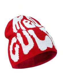Y2K Graphic Beanie Hat, Unisex Gothic Style Knitted Warm Casual Outdoor Winter Hat, Acrylic Blend Breathable Slouchy Beanie For All Seasons Accessories For Winter Winter Clothing - A - 查看 1