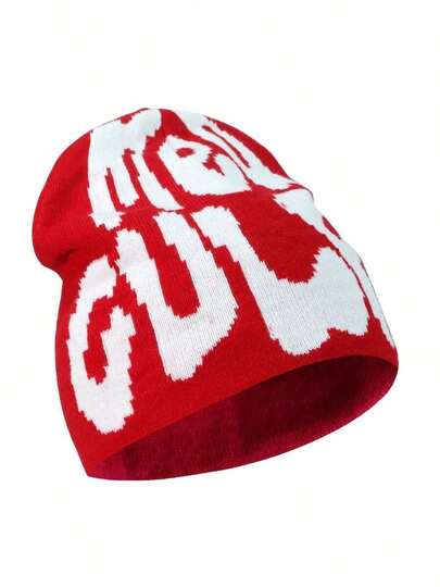 Y2K Graphic Beanie Hat, Unisex Gothic Style Knitted Warm Casual Outdoor Winter Hat, Acrylic Blend Breathable Slouchy Beanie For All Seasons Accessories For Winter Winter Clothing