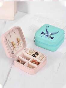 1pc Letter Jewelry Box, Leather Jewelry Travel Storage Case, Christmas Gift For Mom, Bridesmaid Personalized Gift, Valentine's Day Gift, Gift For Her, Bridesmaid Gift - Multicolor - View 4