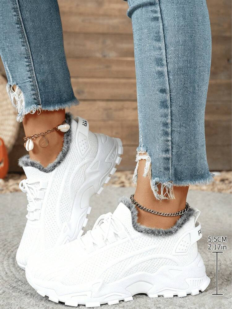 2026 Winter New Style Snow Boots, Fur-Lined Sneakers - Warm Plush Knit Casual Walking Shoes, Lightweight And Non-Slip Outdoor Winter Shoes, Suitable For Women's Commuting To Work, And A Must-Have Boot For Women's Valentine's Day Outfits,Comfortable And Versatile Black Snow Boots For Winter Vacation Trips - 白色 - 查看 4