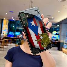 Phone Case: Puerto Rican Flag And Tree Frog Tempered Glass Phone Case Applicable For  For Galaxy S25/S24/S23/S22/S21/S20/Ultra/Plus/S10/Plus/Note20/Ultra/A71/A51/A56/A32/A36/A23/A26/A14/A16/A05/A06/A03s/A05s, A High-End Gift For Friends - 黑色 - 查看 1