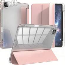[2025 New Girl Pink] [Dual-Angle Stand + Magnetic Pen Slot] Suitable For IPad Pro/Air/Mini Tablet Protective Case, Pink Acrylic High Transparency Anti-Bend Anti-Drop Full Edge Protection, High-Definition Transparent No Yellowing, Smart Sleep/Wake, Built-In Apple Pencil Slot, Horizontal & Vertical Dual-Mode Free-Standing, Suitable For Drawing, Note-Taking, Viewing, Office - Pink - View 3