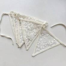 浪漫蕾丝布艺花环三角旗，女孩房墙面悬挂横幅，适合儿童生日、婴儿派对、婚礼派对装饰 - 彩色 - 查看 3