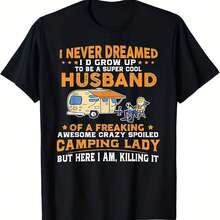 Men Clothing Men T Shirts Unisex Camping Printed Men Cotton Graphic T-Shirt, Casual Short Sleeve Crew Neck T-Shirt Fashion - 黑色 - 查看 1