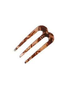 Retro Elegant Chinese Style Jade Green Double U-Shaped Hairpins - Marbled & Tortoiseshell Patterns, High-Quality Plastic Hair Clips For Women, Versatile Hair Accessories For Updos, Casual & Formal Events - Multicolor - View 14