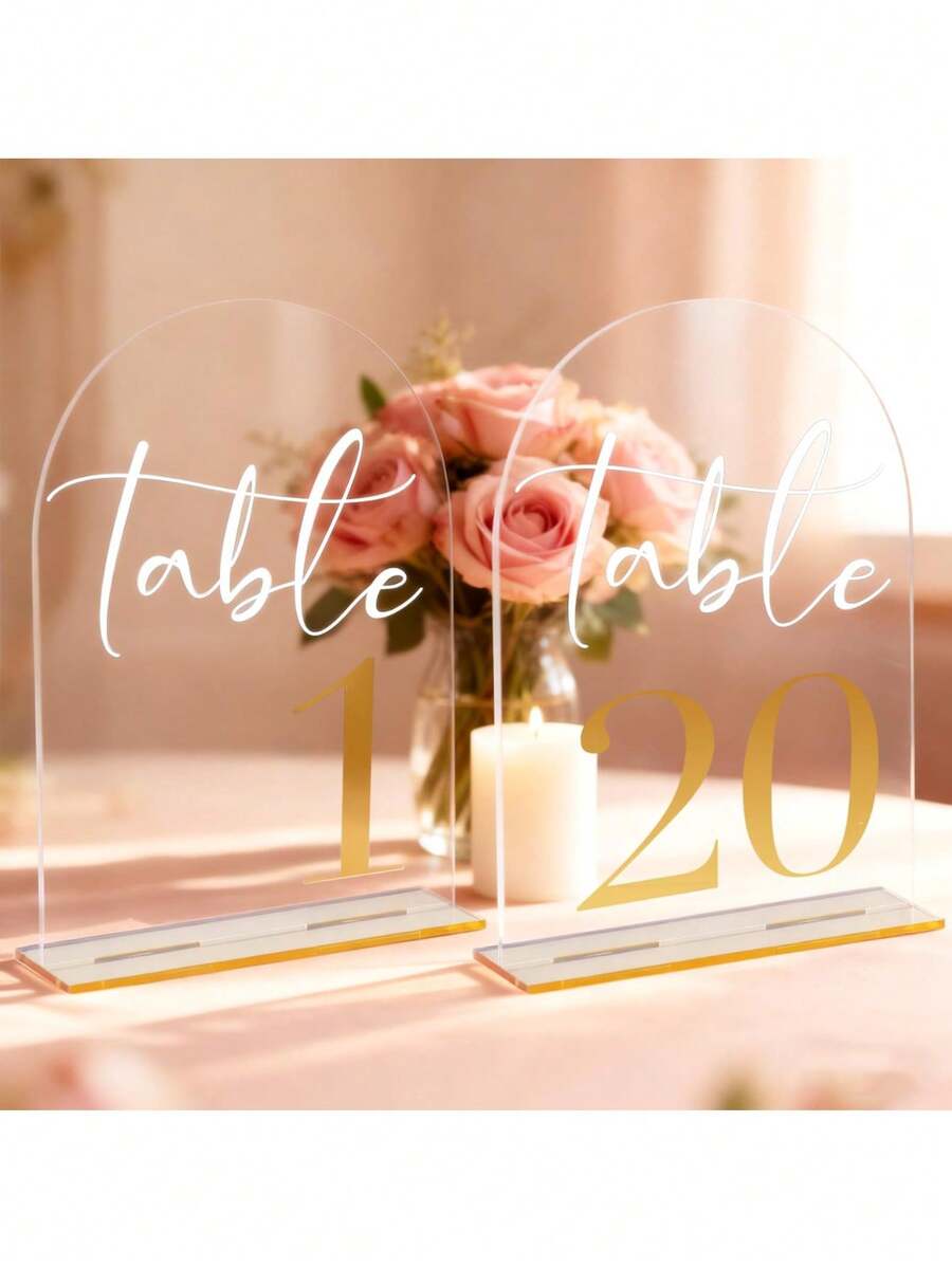 Wedding Table Numbers 1-20 With Stands, 5" X 7" Elegant Acrylic Display Signs With Golden Text, Great Table Numbers For Wedding Reception, Decoration, Centerpiece, Party, Anniversary And Event - Vàng - Xem 1