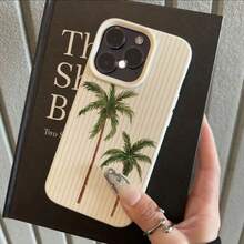 1pc TPU Material Fresh Dual Palm Tree Striped Pattern Phone Case Compatible With IPhone 17 Pro Max/17/16 Pro Max/15/13/12/11, S20 FE/A15/S24/A55, Compatible With Redmi Note 11/Note 12/Note 13 Pro, Full Coverage Anti-Drop Soft Protective Cover,International Version, Not The Domestic Version - White - View 2