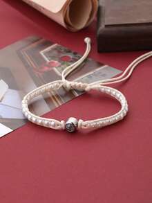 White Woven Faux Pearl Custom Photo Bracelet - A Simple, Elegant, Adjustable Piece Of Jewelry That Makes The Perfect Surprise Gift For Mother's Day, Valentine's Day, Birthdays, Or Anniversaries. Blending Bohemian, Minimalist, Vintage, And Urban Styles - An Ideal Valentine's Gift For Pet Lovers - Multicolor - View 8