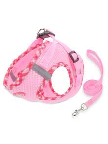 Supet Breathable Reflective Plaid Chest And Back Strap Set For Small Dogs, With Leash, Suitable For Cats And Dogs, Indoor And Outdoor Use - Pink - View 8