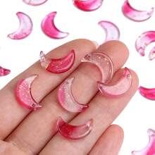 50pcs Colorful Moon Glass Beads DIY Earrings Bracelet Accessories Crystal Gradient Color With Hole Moon Beads DIY Jewelry Making - Màu Hoa hồng đỏ - Xem 1