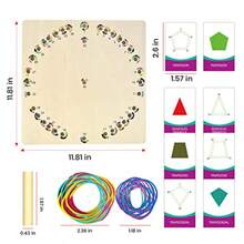 Upgraded Wooden Geoboard With Othello Board Set Dual-Purpose Creative Pattern Board With Rubber Bands And Cards Family Puzzle And Strategy Game - như hình - Xem 5