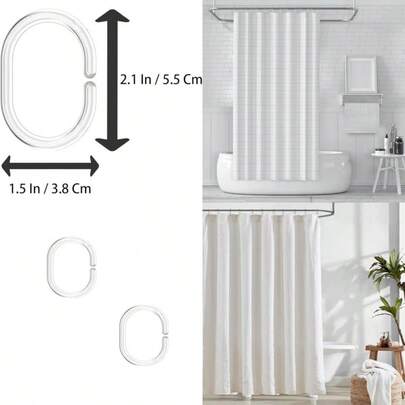 12 Pcs Shower Curtain Rings C Shaped Plastic Clear Shower Curtain Hooks For Kitchen Bathroom Wardrobe Shele