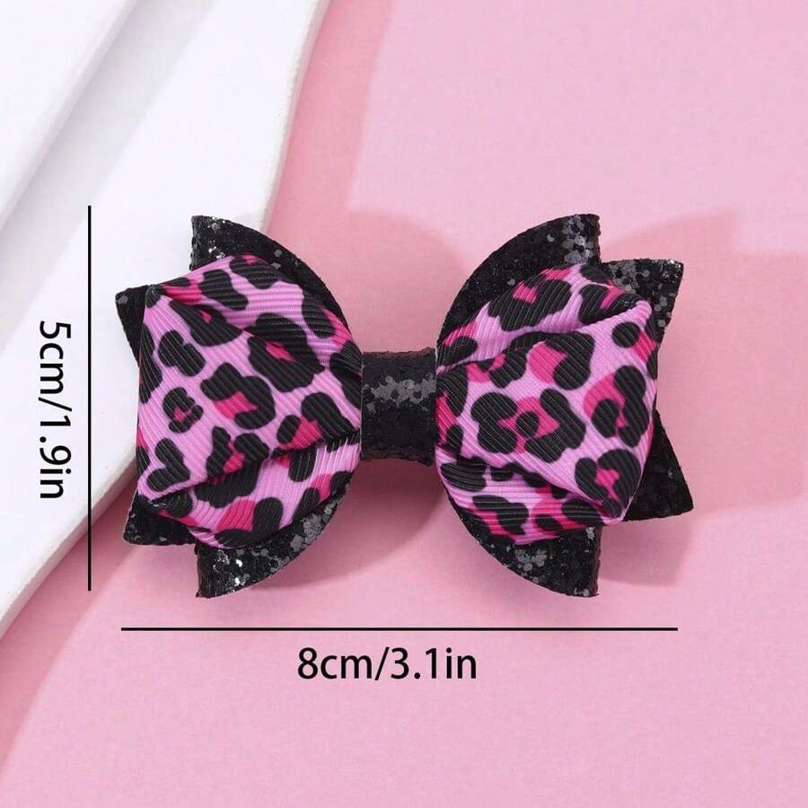 1pcs Leopard Print Pattern Bow Hair Clips Glitter Hair Bow Clips Sweet Hair Accessories - 1 cái - Xem 1