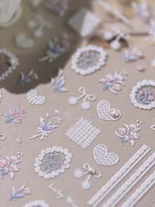 1 Nail Charm Stickers Embossed Small Flower Stickers Nail Art Pearl Style Spring Nail Love Cherry Nail Stickers