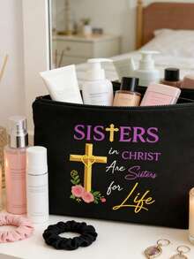 Regali per sorelle, regali di compleanno per sorelle, nuore, sorelle maggiori, regali di laurea e Natale per la migliore amica, sorella minore, una sorella in Cristo è una sorella per la vita. Borsa cosmetica da viaggio di grande capacità per articoli da toeletta, borsa per il fai-da-te per il trucco, perfetta per viaggi, camere da letto, vacanze, pendolarismo quotidiano, ufficio o scuola, regalo per famiglia, amici, medici, infermieri e persone care, perfetta per borse trucco di Natale e Ringraziamento - Multicolore - Visualizzare 3