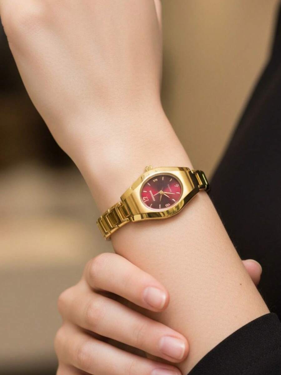 Potenzia Women's Watch, Elegant, Stainless Steel Bracelet, Quartz, Delicate, Gold Finish. - Đỏ - Xem 1