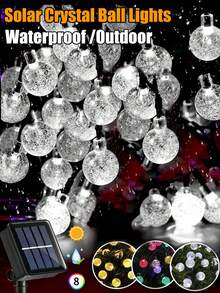 Solar Garden Lights Outdoor Solar String Lights Waterproof 5m-20 Leds/7m-50 Leds/12m-100 Leds Solar Bubble Ball Light String 8 Modes Crystal Ball Lights Solar Fairy Lights For Garden,Lawn,Camping,Wedding,Party Decor(Warm White,Multicolor,White) - Crystal Ball String Lights - View 2