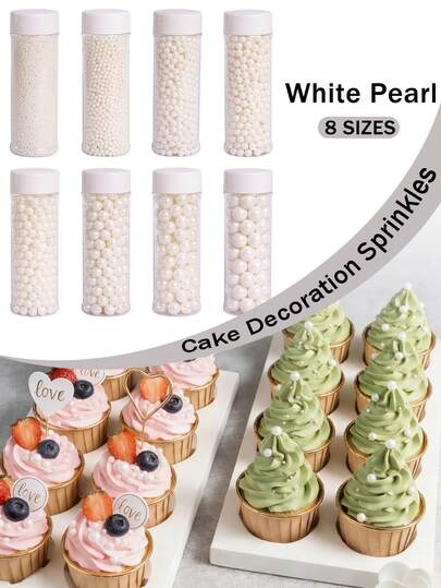 130克/4.58盎司情人节可食用白色珍珠糖粒，适用于蛋糕装饰、烘焙糖果装饰、纸杯蛋糕装饰、饼干甜甜圈冰淇淋甜点装饰，以及婚礼、生日派对、情人节用品