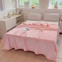 纯色抓绒毯，高克重法兰绒素色午睡毯 - 少女粉 - 查看 4