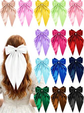 1/10 Piezas Lazos rojos aleatorios Clips de pelo para mujeres, Clips de pelo con lazo para niñas Cintas Barrettes con lazo de satén Clips con cola larga Accesorios para el cabello para fiestas, Para el Día de San Valentín Año Nuevo Accesorios para mujeres Día de Acción de Gracias Decoración de lazo rosa