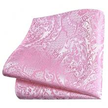 GUSLESON 8cm Paisley Tie Set For Men Necktie Lapel Pin Pocket Square Cufflinks Set For Men,Pink - Pink - View 4