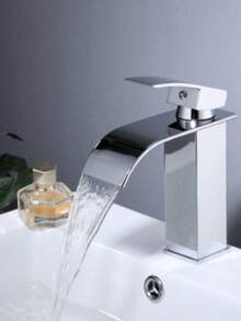 1 pièce Robinet cascade noir mat en acier inoxydable, robinet de lavabo de salle de bain à trou unique pour évier froid et chaud, robinet de camping-car, robinet cascade personnalisé, excellent cadeau pour Halloween, accessoires de salle de bain de Noël, outils de salle de bain - Chrome argenté - Voir 1