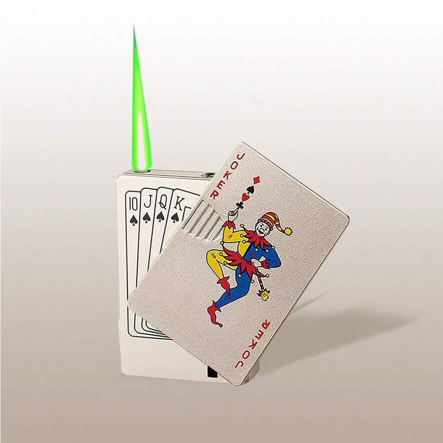 Jet Lighter - Green Flame Ace Design, Metal Playing Card Shape, Ideal For Outdoor Barbecues, Lighting Candles, And Unique Gifts - 彩色 - 查看 1