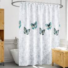 Lubardy Cortina de Baño de Poliéster 180 x 181 cm Espesado Resistente Al Agua Secado Rápido Butterfly para Baños - Rojo violeta - Ver 1