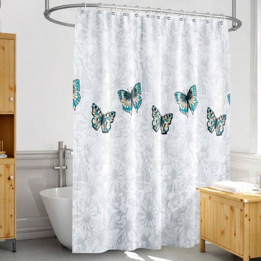Lubardy Cortina de Baño de Poliéster 180 x 181 cm Espesado Resistente Al Agua Secado Rápido Butterfly para Baños - Rojo violeta - Ver 1