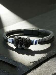 1Pc Men's Bracelet Interlocking Loop With Magnetic Clasp Rope Wrap Bracelet For Men Casual Jewelry