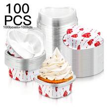 Aluminum Foil Cake Pan Heart Shaped Cupcake Cup With Lids 100 Ml/ 3.4 Ounces Mini Cupcake Cup Flan Baking Cups For Valentine Mother's Day Wedding Xmas Birthday - Multicolor - View 15