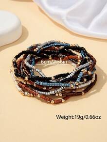 Bộ 14/10 vòng tay nhiều lớp đính hạt nhựa màu sắc sặc sỡ kiểu Bohemian và hạt CCB vàng dành cho nữ. - 10 chiếc, nhiều màu sắc khác nhau - Xem 6
