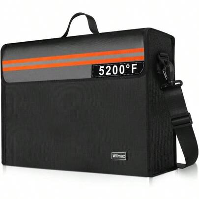 Fireproof Document Box With Zipper 5200 Insulated, 14.9 Inchx11.8 Inchx4. Inch Fireproof Bag With Shoulder Strap, Fire Proof File Box Documents, Fireproof Money Bag Cash, ValuablesBlack