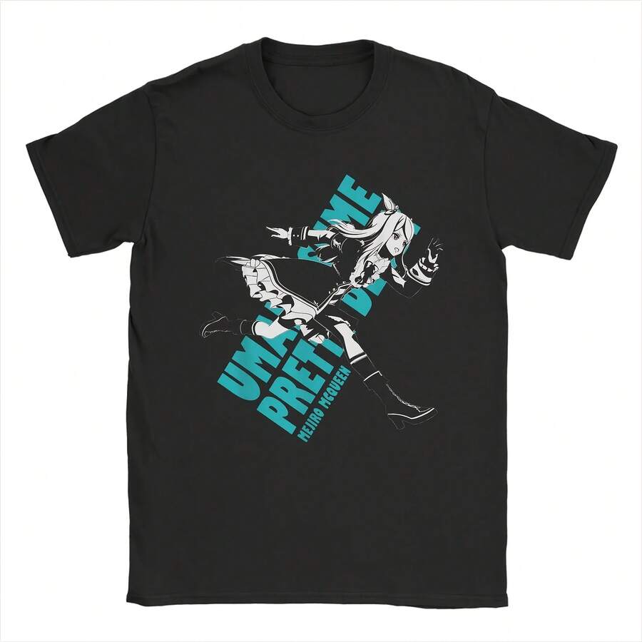 Mejiro McQueen Uma Musume Pretty Men T Shirts Cool Tees Short Sleeve Round Neck T-Shirt Pure Cotton Birthday Present Clothing - 黑色 - 查看 1