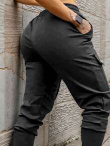 Women's Solid Color Drawstring Pocket Casual Pants, Suitable For All Seasons - Dark Grey - View 2