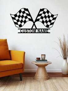 3 Size Options! 1pc Personalized Metal Racing Flag Gate Wall Decor - Custom Name Iron Art Wall Hanging, Black Finish, Suitable For Home And Garage Decoration, Fit For Children 14+ Years Old - Black - View 4