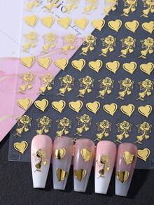 6片金色玫瑰美甲贴纸，自粘金色玫瑰花美甲贴花，DIY美甲装饰，适用于情人节、婚礼，适合女性和女孩美甲用品 - 金色 - 查看 5