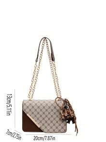 This Fashionable Shoulder Bag Features A Contrasting Coffee-Colored Design With A Leopard Print Backpack Charm, Specially Designed For Girls. It Has Dual Magnetic Closures And A Top Metal Chain. This Compact Square Bag Can Be Worn On The Shoulder, Cross-Body, Or Carried By Hand, With Enough Interior Space To Hold Lipstick, Keys, Cosmetics, And Other Daily Essentials. Ideal For Commuting, Outings, Shopping, Dates, And Everyday Use For Girls. - Coffee - View 3