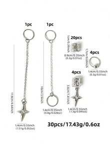 36pcs Sweet & Edgy Hair Accessories Set, Star Pendant Dreadlock Rings Punk Metal Hair Clips - Multicolor - View 7