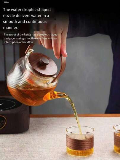 A Brand-New Teapot Made Of Peach Wood, Equipped With A Thickened Glass Lid; 2026 New Model With Handle Heating Function; A Teapot With Both Steam And Boiling Functions, Featuring A Handle Design, Large Capacity, Suitable For Daily Tea Tasting And Office Tea Brewing, Ideal For Family Camping And Hotel Supplies; Very Practical, An Excellent Choice For Festival Gifts