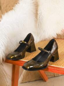 Pumps für Damen in Große Größen, mit dicken Absätzen, quadratischer Zehenform, burgunderrote Retro-Highheels, kleine/große Größen, klobige Absätze - Bronze - Übersicht 5
