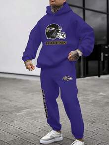 Balti-More Ravens Casual Hoodie Jogging Sweatpants Tracksuit Set, Football Team Men's Tracksuit Set, Men's Game Day Hoodie Set - 彩色 - 查看 2