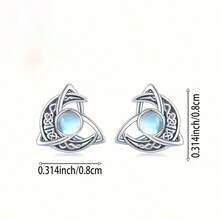 1 Pair S925 Sterling Silver Elegant Vintage Bohemian Crescent Moon Celtic Knot Moonstone Stud Earrings, Casual Fashionable Daily Wear Earrings, Birthday Gift, Sexy Earrings, Perfect For Gifting